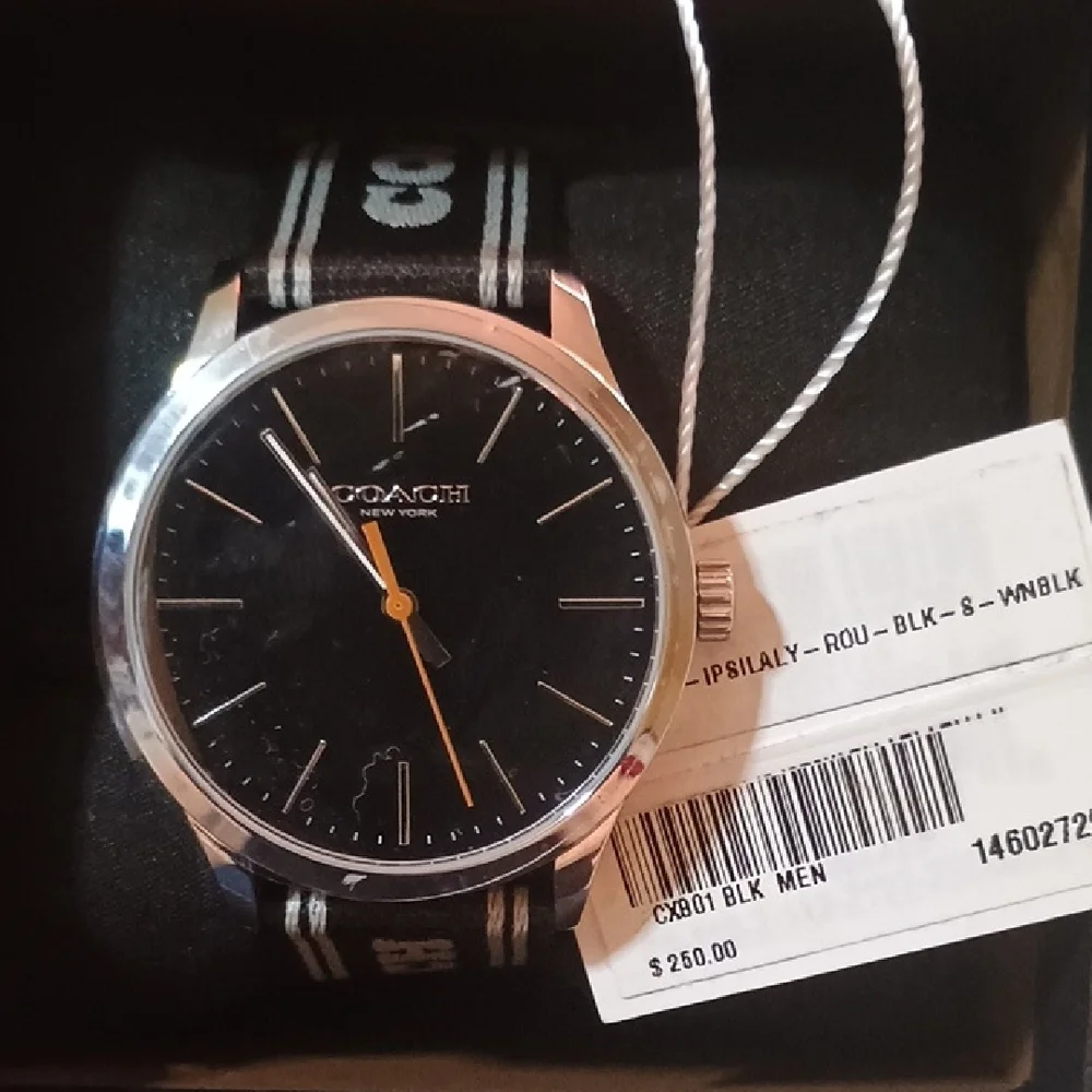 Coach Black and Silver Men's Watch with Orange Accent - Picture 3 of 4